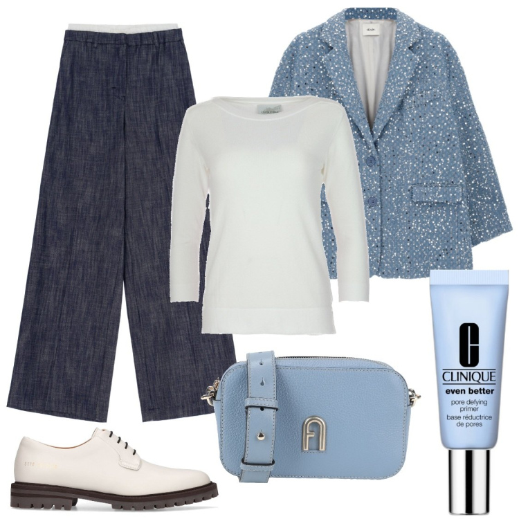 Outfit donna - 12 marzo outfit ufficio. Stile Mannish per Ufficio. Abbinamento con borse a tracolla, primer, pantaloni, blazer, maglieria, scarpe stringate.