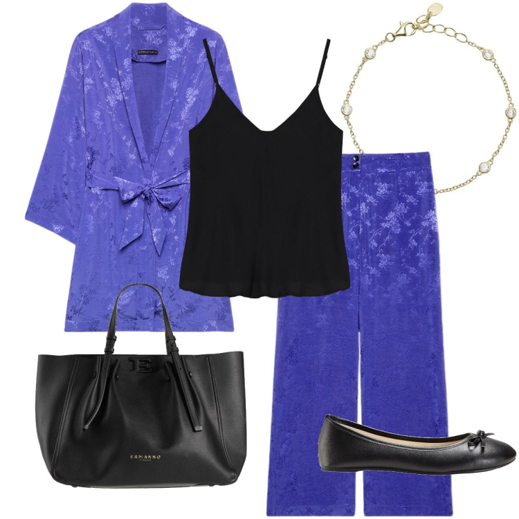 Outfit donna - Un completo particolare. Stile Etnico per Serata fuori. Abbinamento con ballerine, borse a mano, braccialetti, canottiere, caftani, pantaloni a palazzo.