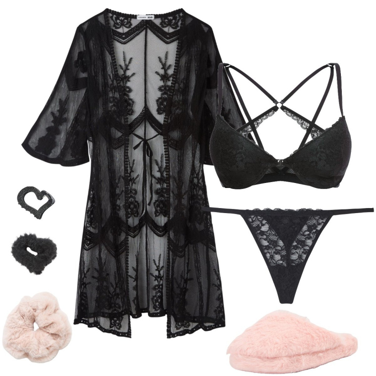 Outfit donna - Serata sexy. Stile Sexy per Serata fuori. Abbinamento con reggiseni, caftani, accessori per capelli, pantofole, perizomi.