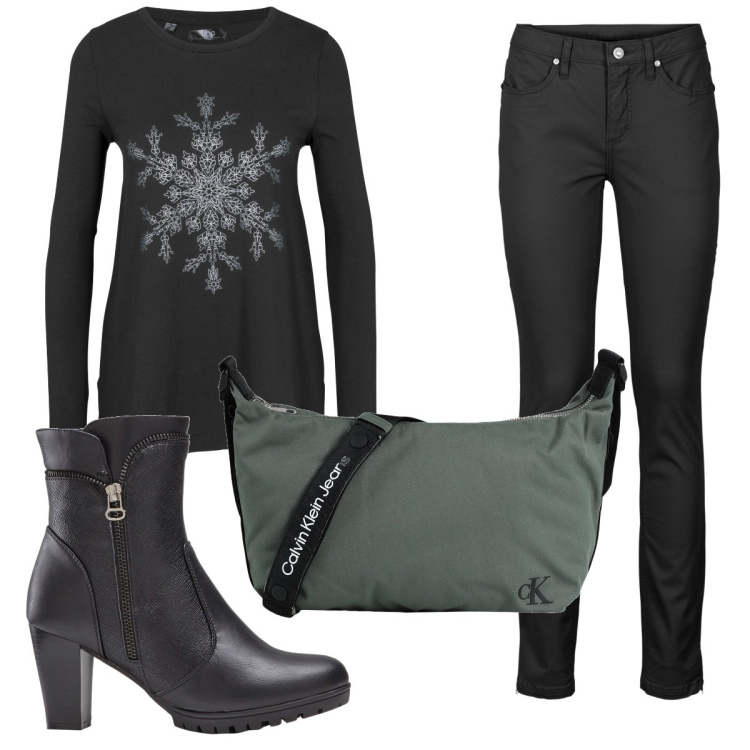 Outfit donna - Total look #1835362. Stile Basic per Tutti i giorni. Abbinamento con jeans skinny, stivaletti, maglieria, borse a tracolla.