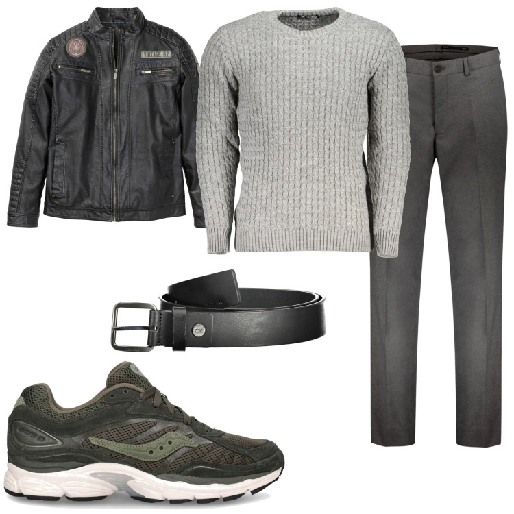 Outfit uomo - Trendy in grigio. Stile Trendy per Tutti i giorni. Abbinamento con giacche, pantaloni, maglieria, sneakers, cinture.