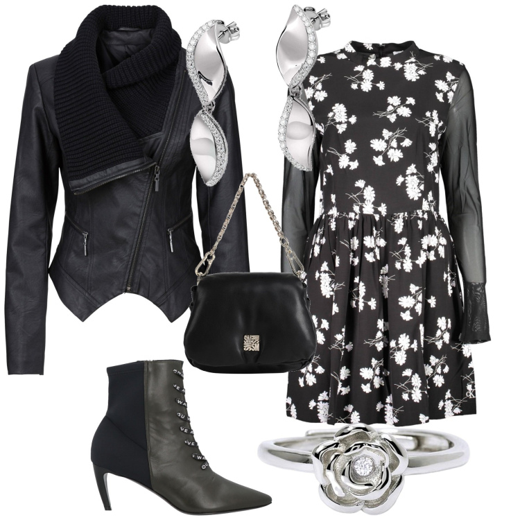 Outfit donna - Uma Serata speciale. Stile Romantica per Serata fuori. Abbinamento con borse a mano, orecchini, stivaletti, blazer, anelli, vestiti corti.
