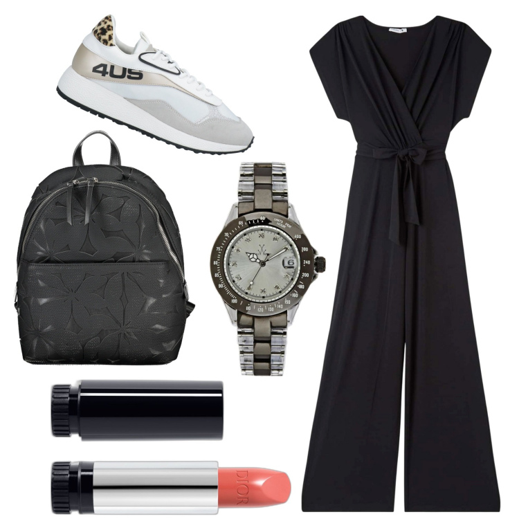 Outfit donna - Tutta d\'un pezzo. Stile Casual chic per Scuola/Università. Abbinamento con sneakers, orologi, rossetti, tute, zaini.