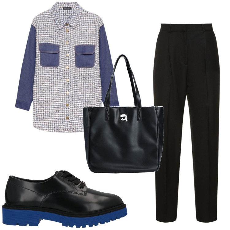 Outfit donna - Total look #1835534. Stile Trendy per Tutti i giorni. Abbinamento con scarpe stringate, borse a mano, camicie, pantaloni.