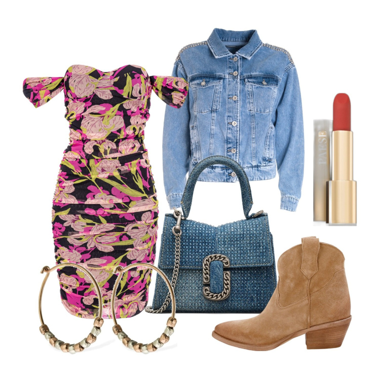 Outfit donna - Ghost outfitter - marzo. Stile Trendy per Tutti i giorni. Abbinamento con rossetti, vestiti corti, giacche, stivaletti texani, borse a mano, orecchini.