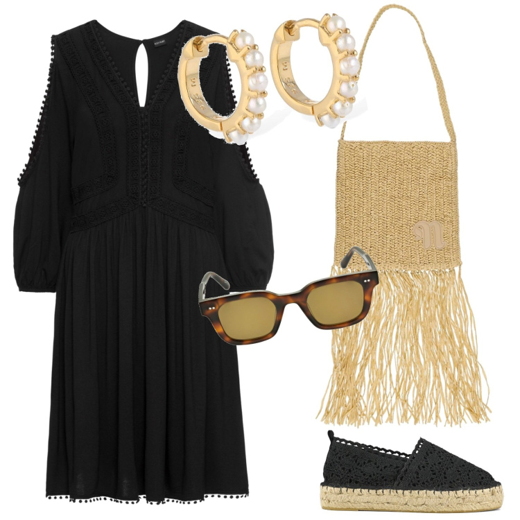 Outfit donna - Total look #1835552. Stile Boho per Tutti i giorni. Abbinamento con vestiti, espadrillas, borse a spalla, orecchini, occhiali da sole.