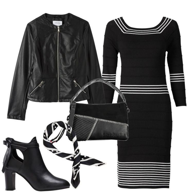 Outfit donna - City. Stile Casual chic per Tutti i giorni. Abbinamento con vestiti, stivaletti, blazer, foulard, borse a spalla.