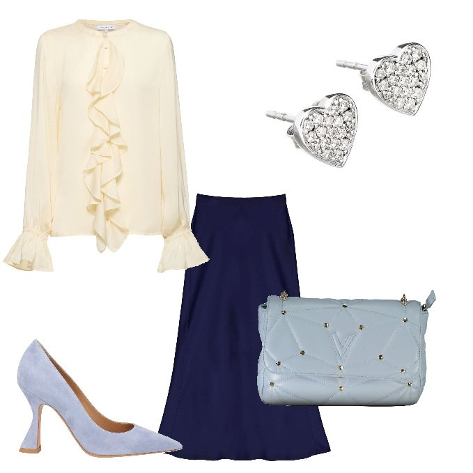 Outfit donna - Per ogni occasione. Stile Chic per Tutti i giorni. Abbinamento con décolleté, orecchini, gonne longuette, camicie, borse a tracolla.