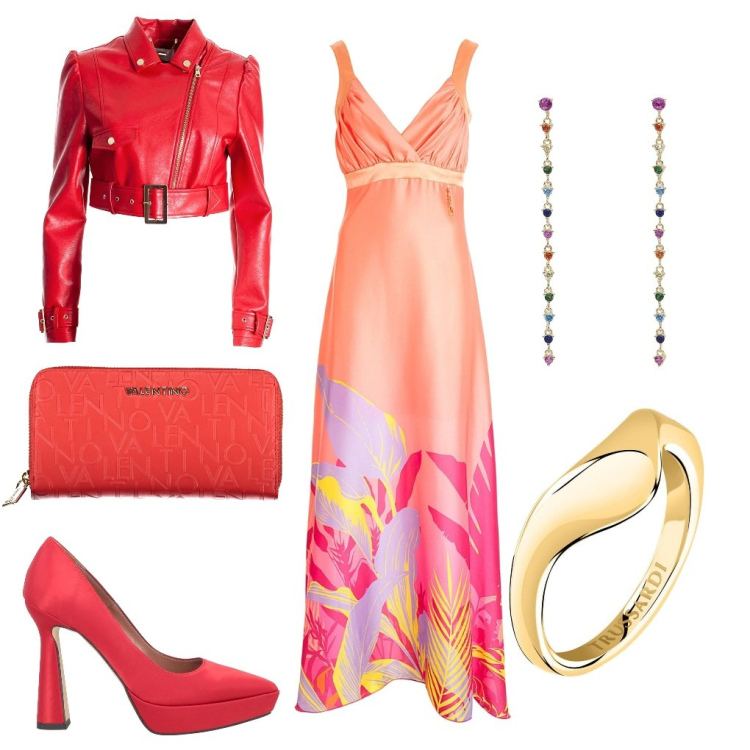 Outfit donna - Silvia: la mia testimone. Stile Glamour per Cerimonia. Abbinamento con décolleté, anelli, orecchini, vestiti lunghi, giacche, portafogli.