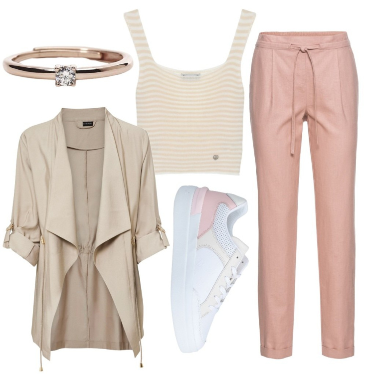 Outfit donna - Gigliola: in soprabito. Stile Casual chic per Tutti i giorni. Abbinamento con pantaloni, blazer, sneakers, anelli, maglieria.