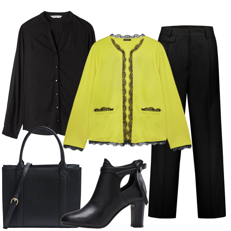 Outfit donna - Fatti notare. Stile Chic per Tutti i giorni. Abbinamento con stivaletti, camicie, shopping bag, pantaloni, blazer.
