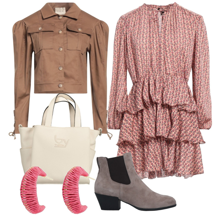 Outfit donna - Ispirazione boho. Stile Boho per Tutti i giorni. Abbinamento con stivaletti chelsea, vestiti corti, orecchini, blazer, borse a spalla.