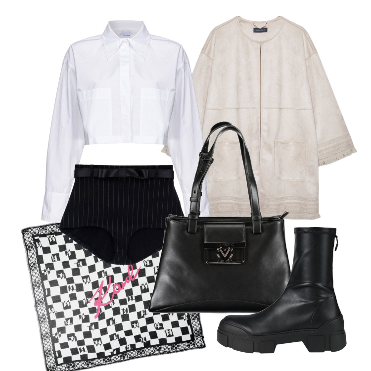 Outfit donna - Ghost outfitter - marzo. Stile Glamour per Tutti i giorni. Abbinamento con sciarpe, stivaletti, camicie, shorts, blazer, borse a spalla.