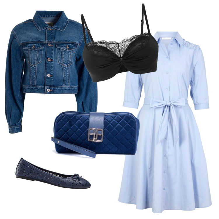Outfit donna - Colori di stagione. Stile Basic per Tutti i giorni. Abbinamento con ballerine, reggiseni push-up, vestiti chemisier, giacche, pochette.