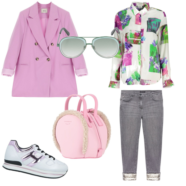 Outfit donna - W la primavera. Stile Casual per Tutti i giorni. Abbinamento con sneakers, zaini, blazer, camicie, jeans skinny, occhiali da sole.