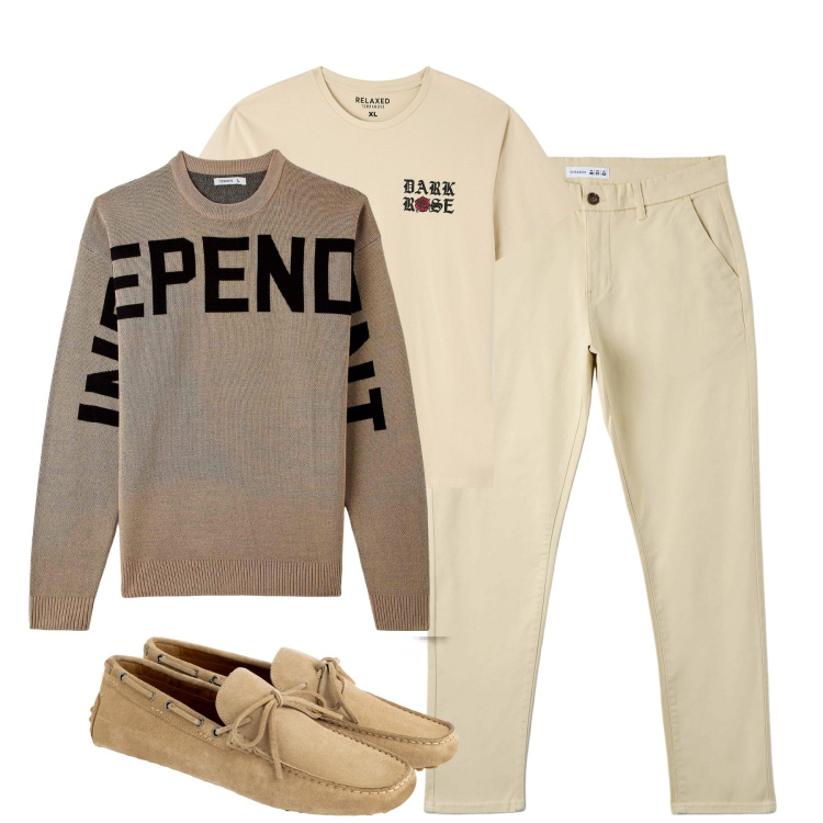 Outfit uomo - Total look #1836348. Stile Urban per Tutti i giorni. Abbinamento con t-shirt, pantaloni skinny, maglieria, scarpe stringate.