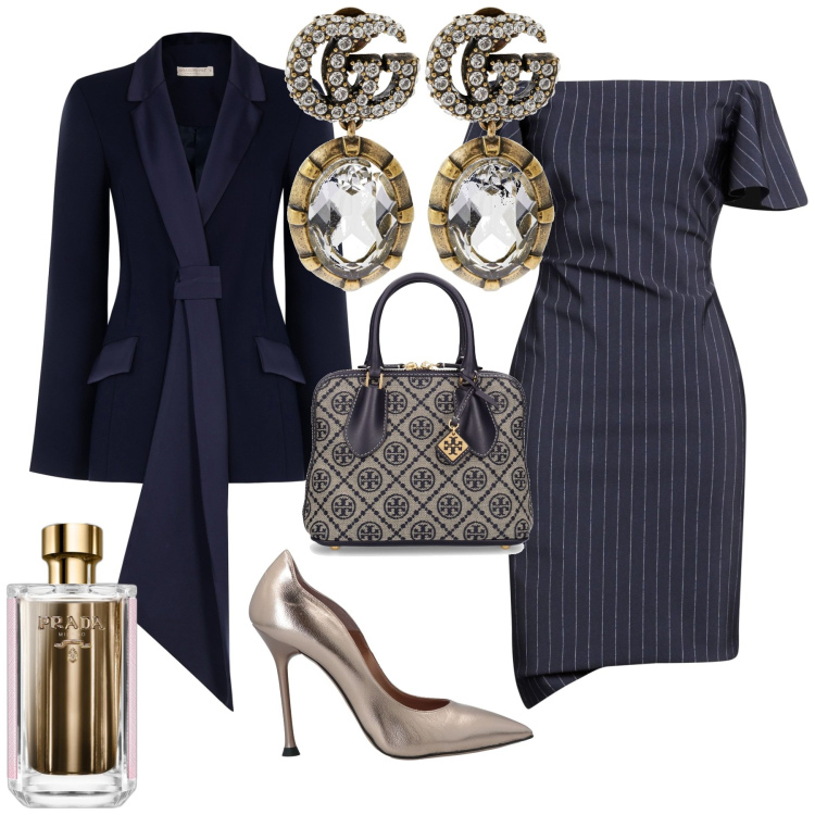 Outfit donna - Business woman. Stile Bon Ton per Ufficio. Abbinamento con vestiti midi/longuette, décolleté, profumi, blazer, orecchini, borse a mano.