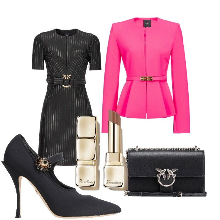 Outfit donna - in ufficio con classe. Stile Chic per Ufficio. Abbinamento con décolleté, rossetti, vestiti a tubino, borse a tracolla, blazer.