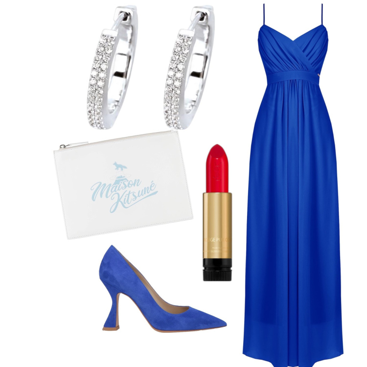 Outfit donna - Tenera e’ la notte. Stile Glamour per Serata fuori. Abbinamento con décolleté, pochette, rossetti, orecchini, vestiti lunghi.