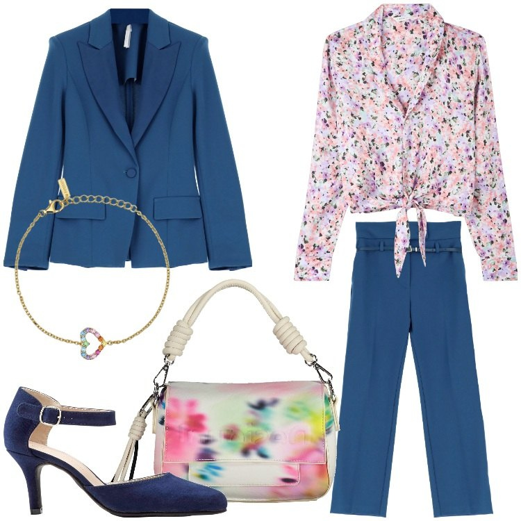 Outfit donna - Elegante...senza rinunciare al colore. Stile Bon Ton per Ufficio. Abbinamento con décolleté, camicie, braccialetti, pantaloni, blazer, borse a spalla.