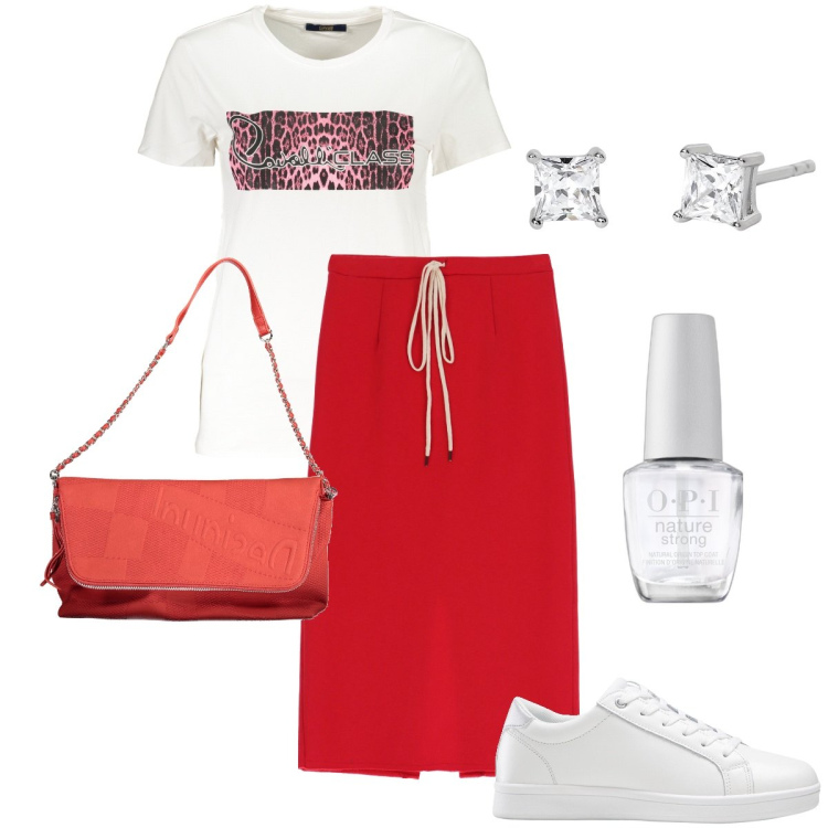 Outfit donna - La gonna con coulisse. Stile Boho per Tutti i giorni. Abbinamento con sneakers, smalti, orecchini, gonne longuette, t-shirt, borse a mano.