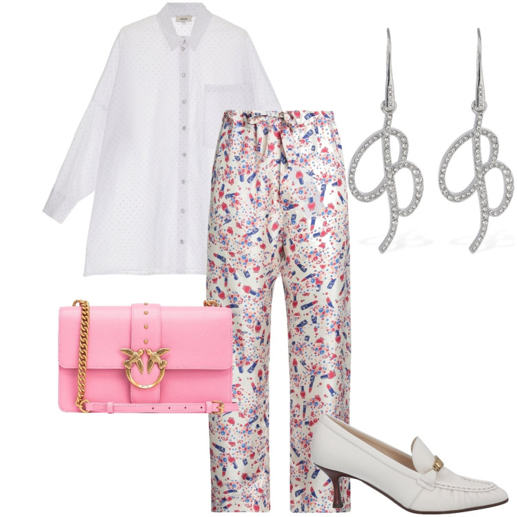 Outfit donna - Gli orecchini con la B. Stile Romantica per Serata fuori. Abbinamento con pantaloni, mocassini, camicie, borse a tracolla, orecchini.