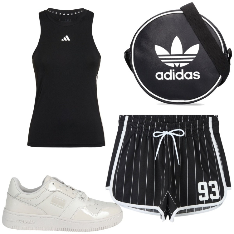 Outfit donna - Total look #1836642. Stile Basic per Sport. Abbinamento con sneakers, pantaloncini sportivi, canottiere, borse a spalla.