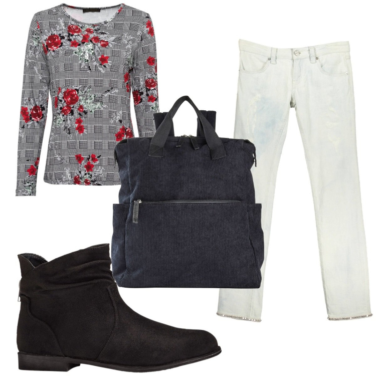 Outfit donna - Total look #1836654. Stile Basic per Tutti i giorni. Abbinamento con stivaletti, zaini, maglieria, jeans.