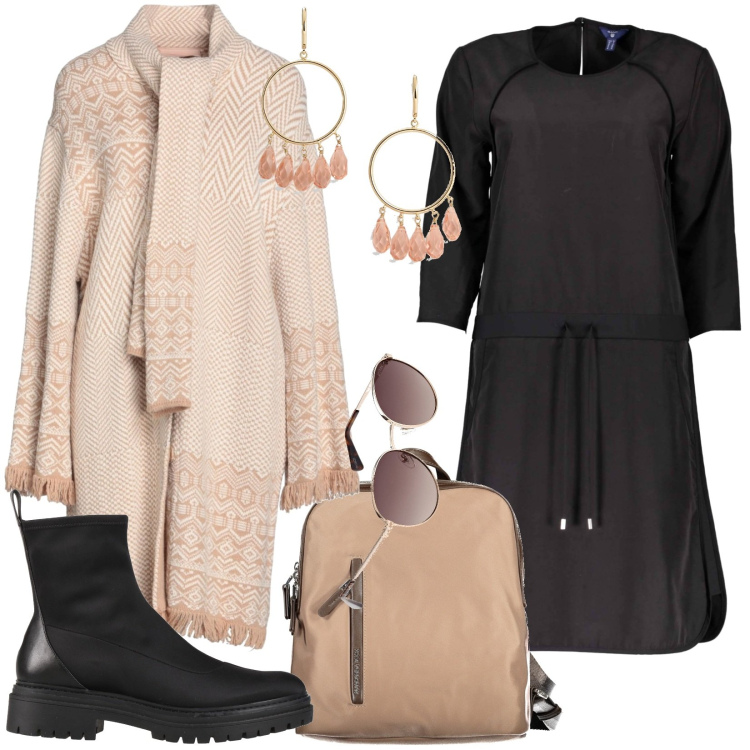 Outfit donna - A scuola uno stile leggero. Stile Casual per Scuola/Università. Abbinamento con stivaletti, cappotti, orecchini, vestiti corti, zaini, occhiali da sole.