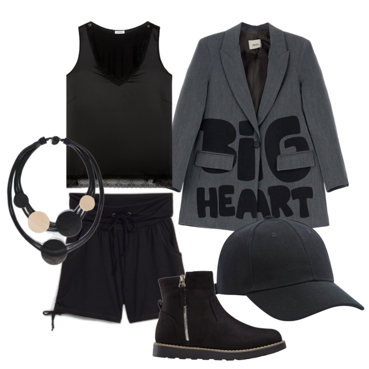 Outfit donna - Ghost outfitter - marzo. Stile Urban per Tutti i giorni. Abbinamento con stivaletti, shorts, cappelli, blazer, top, collane.