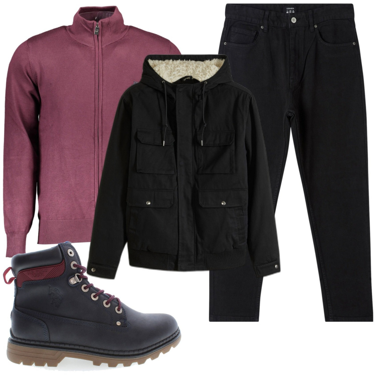 Outfit uomo - Total look #1836872. Stile Casual per Tutti i giorni. Abbinamento con piumini, pantaloni, stivali, cardigans.