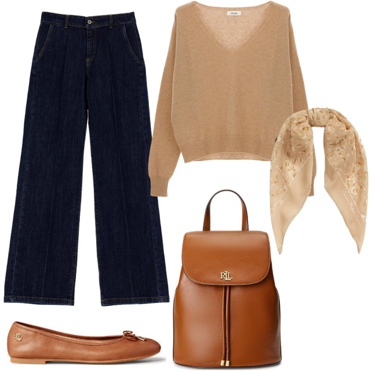 Outfit donna - Charlotte: jeans & ballerine. Stile Casual per Scuola/Università. Abbinamento con jeans dritti, pullovers, ballerine, foulard, zaini.
