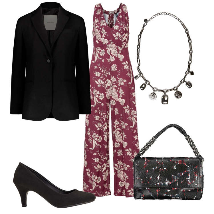 Outfit donna - In ufficio. Stile Urban per Ufficio. Abbinamento con décolleté, tute, blazer, collane, borse a spalla.