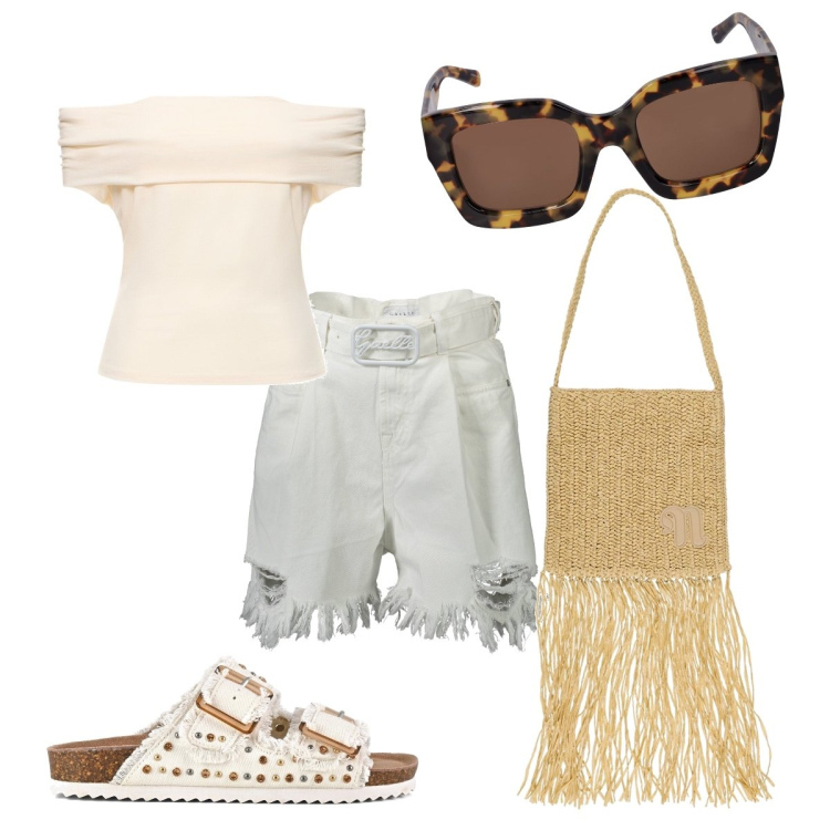 Outfit donna - Total look #1836965. Stile Trendy per Mare. Abbinamento con sandali, borse a spalla, pantaloni, occhiali da sole, top.