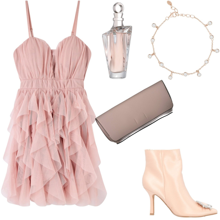 Outfit donna - Borsa modello morbidissimo che si piega. Stile Romantica per Cerimonia. Abbinamento con stivaletti, profumi, vestiti corti, braccialetti, pochette.
