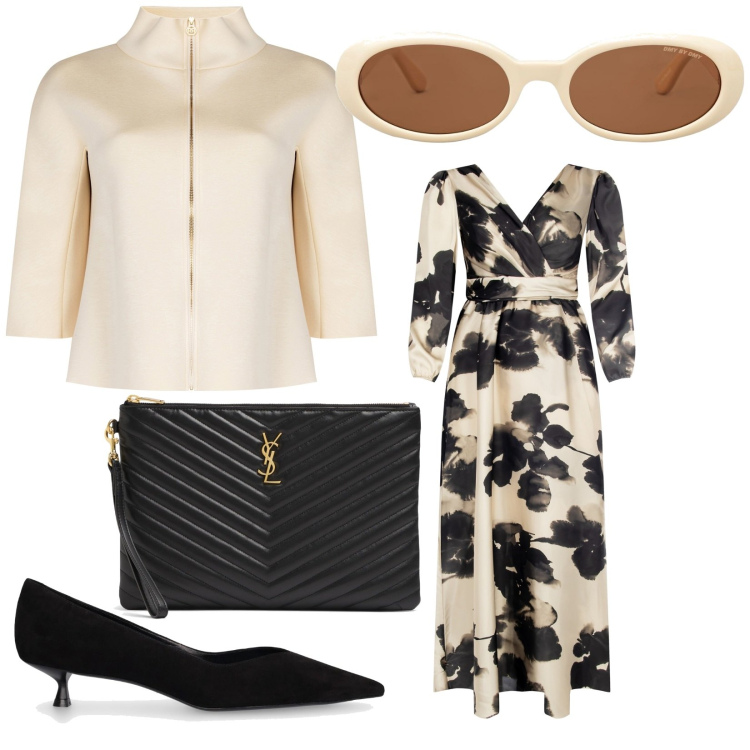 Outfit donna - Subito pronta. Stile Boho per Tutti i giorni. Abbinamento con cappe, vestiti lunghi, pochette, occhiali da sole, décolleté.