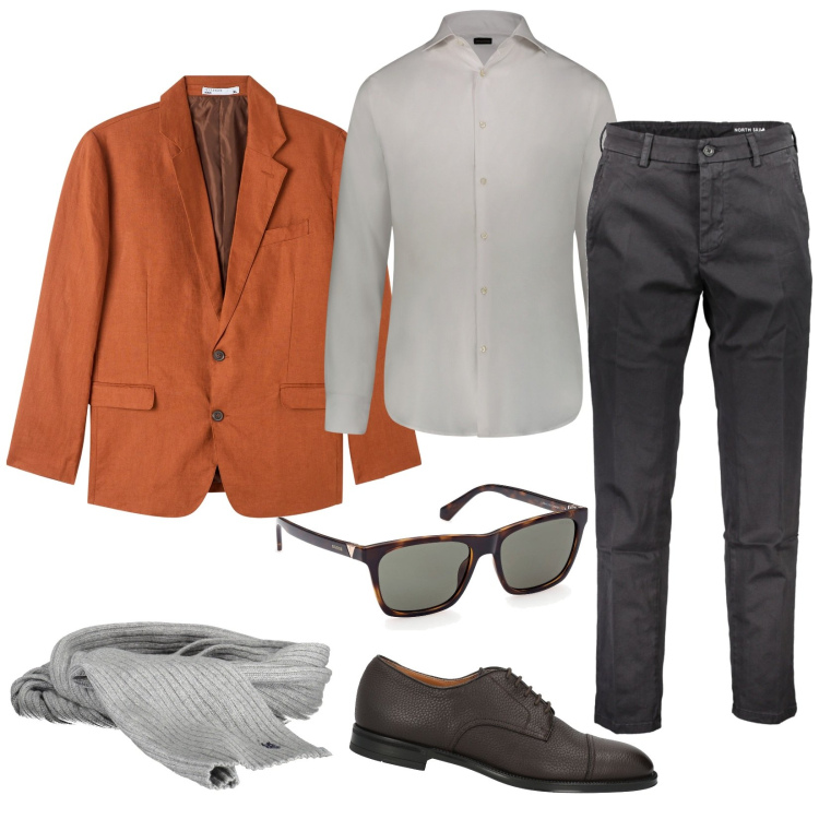 Outfit uomo - Roberto: Uno stile inconfondibile. Stile Trendy per Tutti i giorni. Abbinamento con scarpe stringate, giacche, pantaloni, camicie, sciarpe, occhiali da sole.
