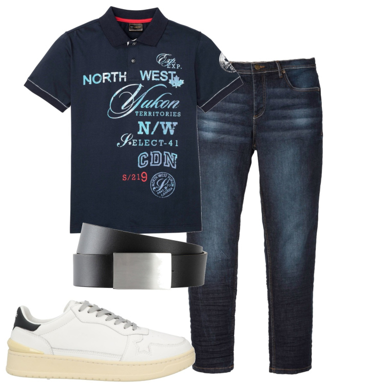 Outfit uomo - Total look #1837127. Stile Casual per Tutti i giorni. Abbinamento con polo, jeans slim fit, cinture, sneakers.