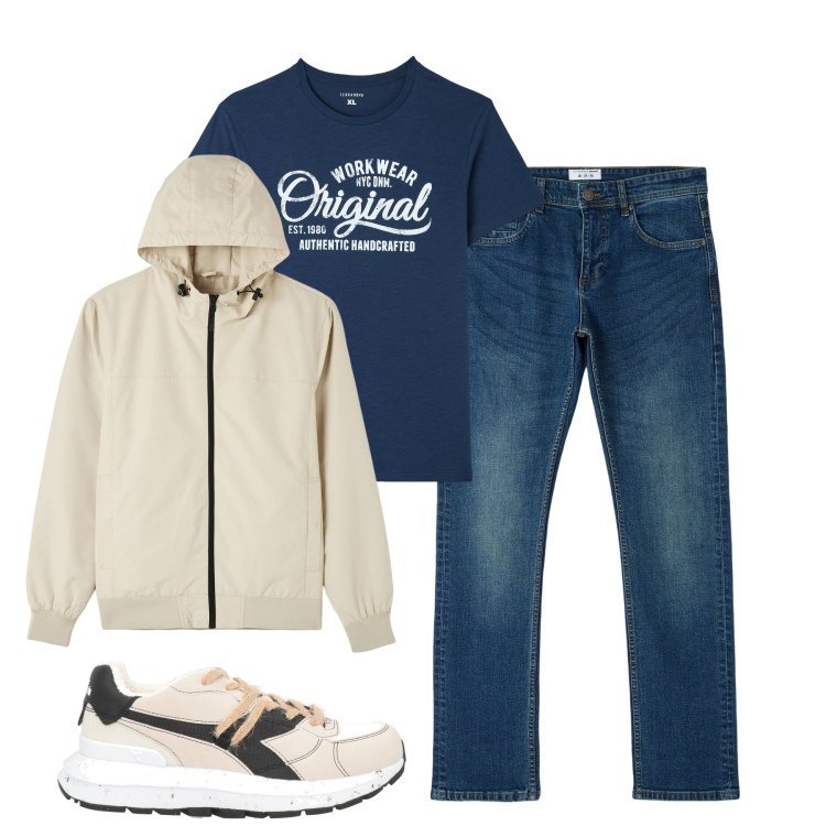 Outfit uomo - Total look #1837128. Stile Casual per Tutti i giorni. Abbinamento con sneakers, t-shirt, jeans dritti, giacche.