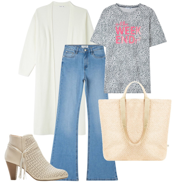 Outfit donna - Il cardigan over size. Stile Casual chic per Tutti i giorni. Abbinamento con stivaletti, pigiama, cardigans, jeans a zampa, borse tote.
