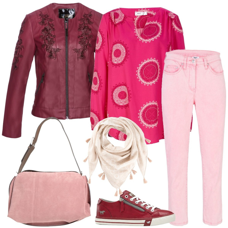 Outfit donna - Total look #1837293. Stile Casual per Tutti i giorni. Abbinamento con pantaloni, blazer, tuniche, foulard, sneakers, borse a mano.