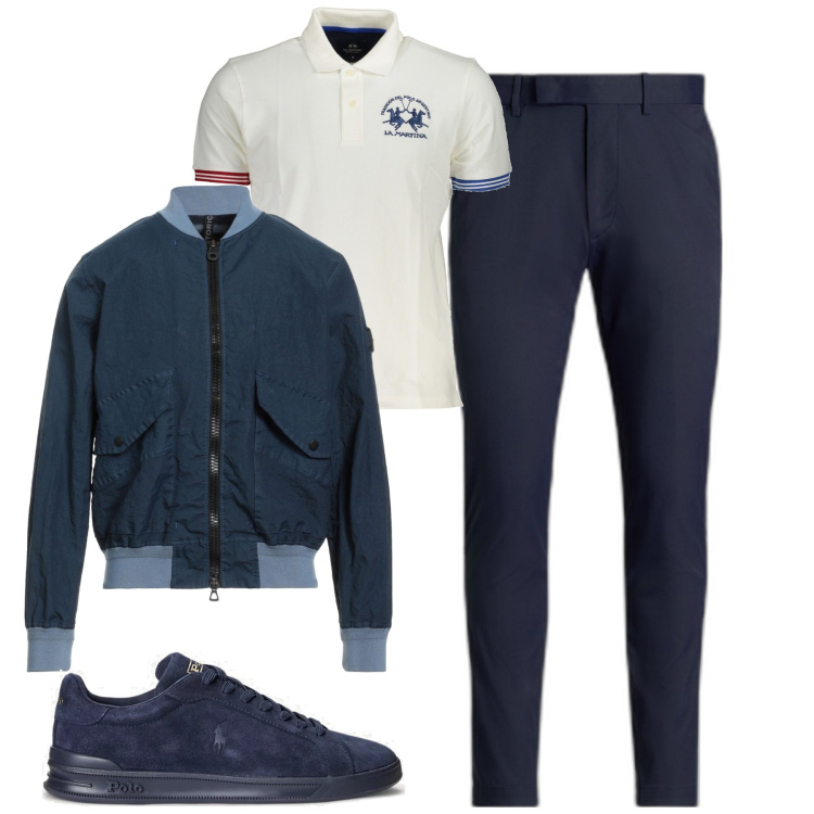 Outfit uomo - Total look #1837332. Stile Urban per Tutti i giorni. Abbinamento con giacche, sneakers, pantaloni, polo.