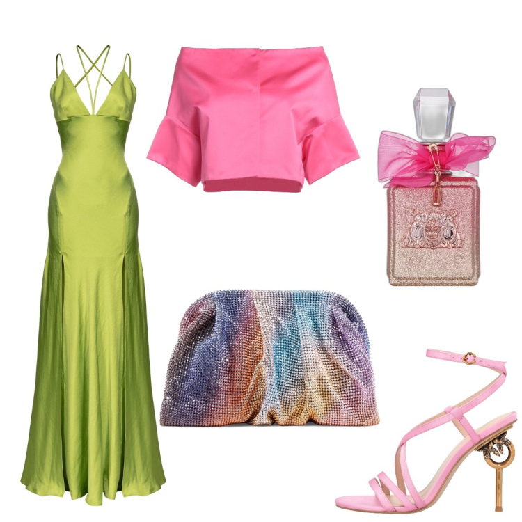 Outfit donna - Total look #1837556. Stile Glamour per Cerimonia. Abbinamento con blazer, profumi, vestiti lunghi, sandali in pelle, pochette.
