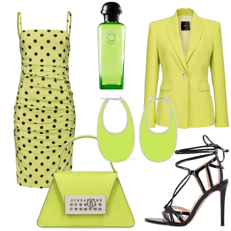 Outfit donna - Total look #1837617. Stile Vintage retrò per Ufficio. Abbinamento con profumi, sandali in pelle, vestiti corti, blazer, orecchini, borse a mano.