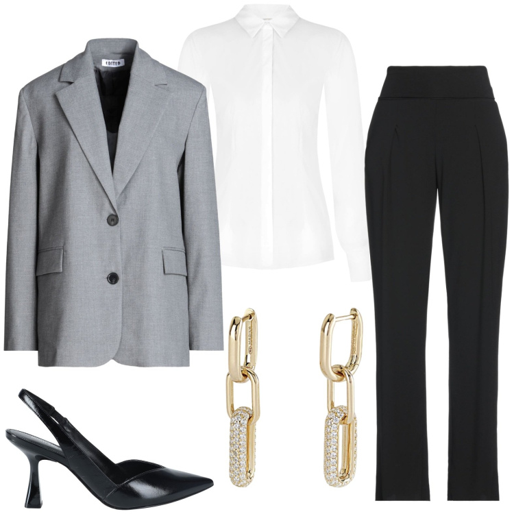 Outfit donna - Un giorno con me in ufficio. Stile Basic per Ufficio. Abbinamento con décolleté, pantaloni, blazer, orecchini, camicie.
