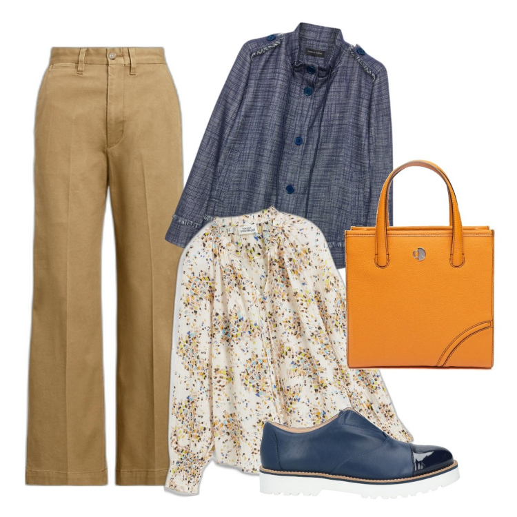 Outfit donna - La blusa romantica. Stile Bon Ton per Tutti i giorni. Abbinamento con tuniche, mocassini, pantaloni chino, blazer, shopping bag.