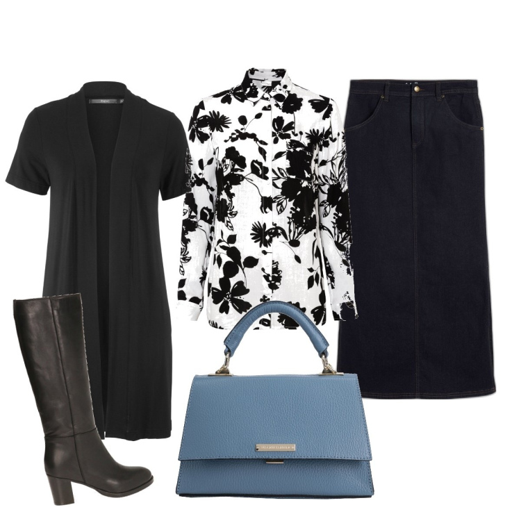 Outfit donna - Il cardigan con le maniche corte. Stile Bon Ton per Tutti i giorni. Abbinamento con cardigans, camicie, gonne longuette, borse a mano, stivali.