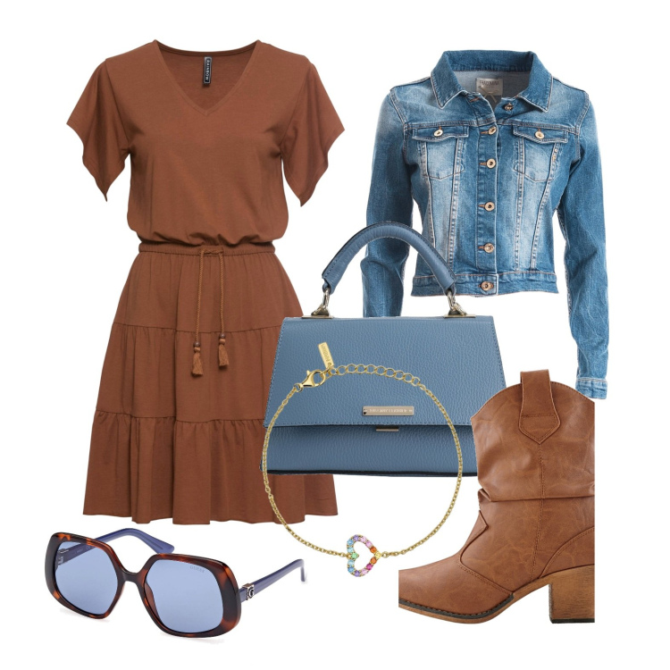 Outfit donna - Ghost outfitter - marzo. Stile Trendy per Tutti i giorni. Abbinamento con stivaletti texani, vestiti, borse a mano, braccialetti, blazer, occhiali da sole.