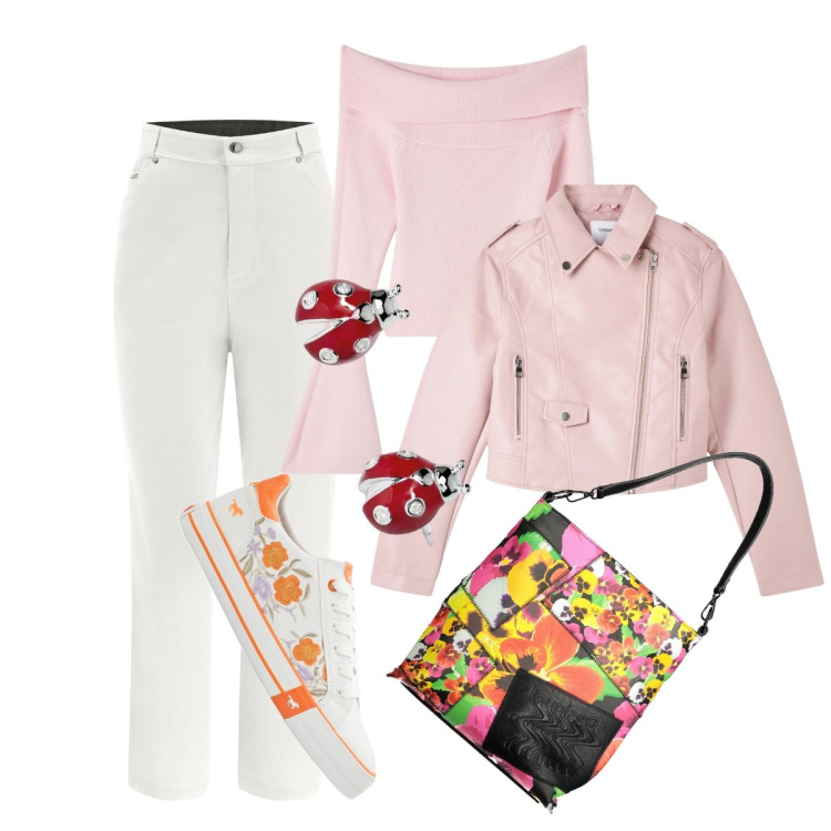 Outfit donna - Primavera vibess. Stile Romantica per Tutti i giorni. Abbinamento con sneakers, maglieria, giacche, orecchini, pantaloni, borse a spalla.