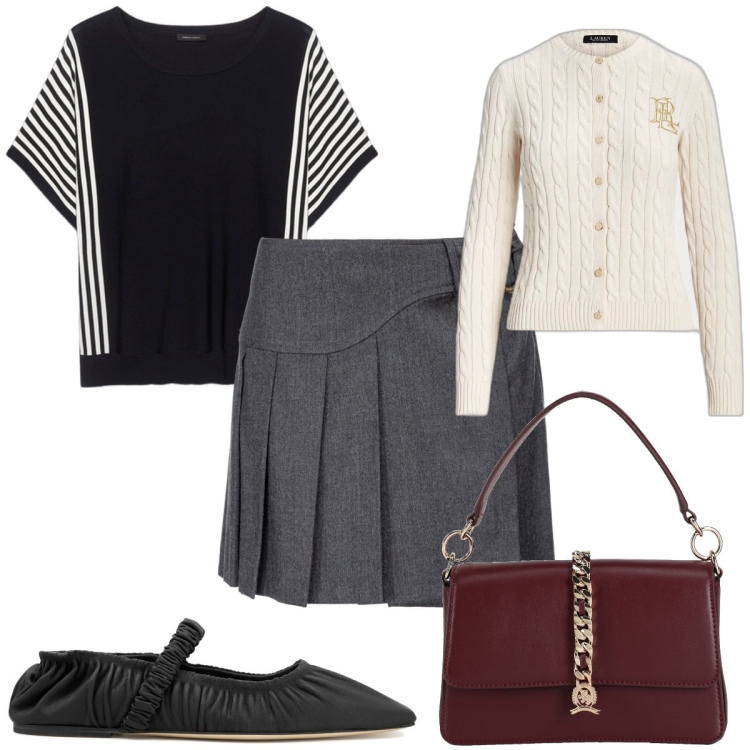 Outfit donna - Total look #1838055. Stile Trendy per Tutti i giorni. Abbinamento con borse a mano, minigonne, cardigans, t-shirt, ballerine.